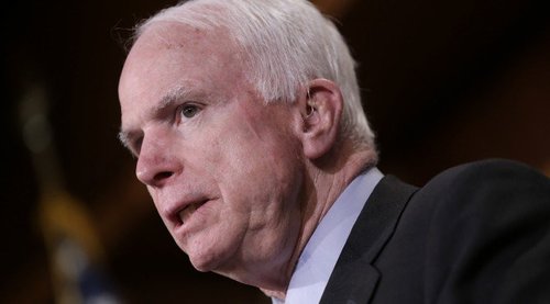 WASHINGTON, DC - MARCH 26:  U.S. Sen. John McCain (C) (R-AZ) speaks during a press conference on the recent bombings by Saudi Arabia in Yemen March 26, 2015 in Washington, DC. During his remarks Graham said, "The Mideast is on fire, and it is every person for themselves." (Photo by Win McNamee/Getty Images)