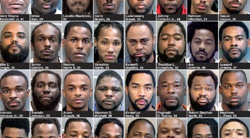 When a Tennessee paper put this image of the "worst of the worst" of local criminals on its front page, it was called racist--of course.