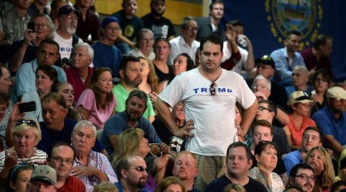 Trump supporters at a rally--no one is wearing a "Black Shirt."